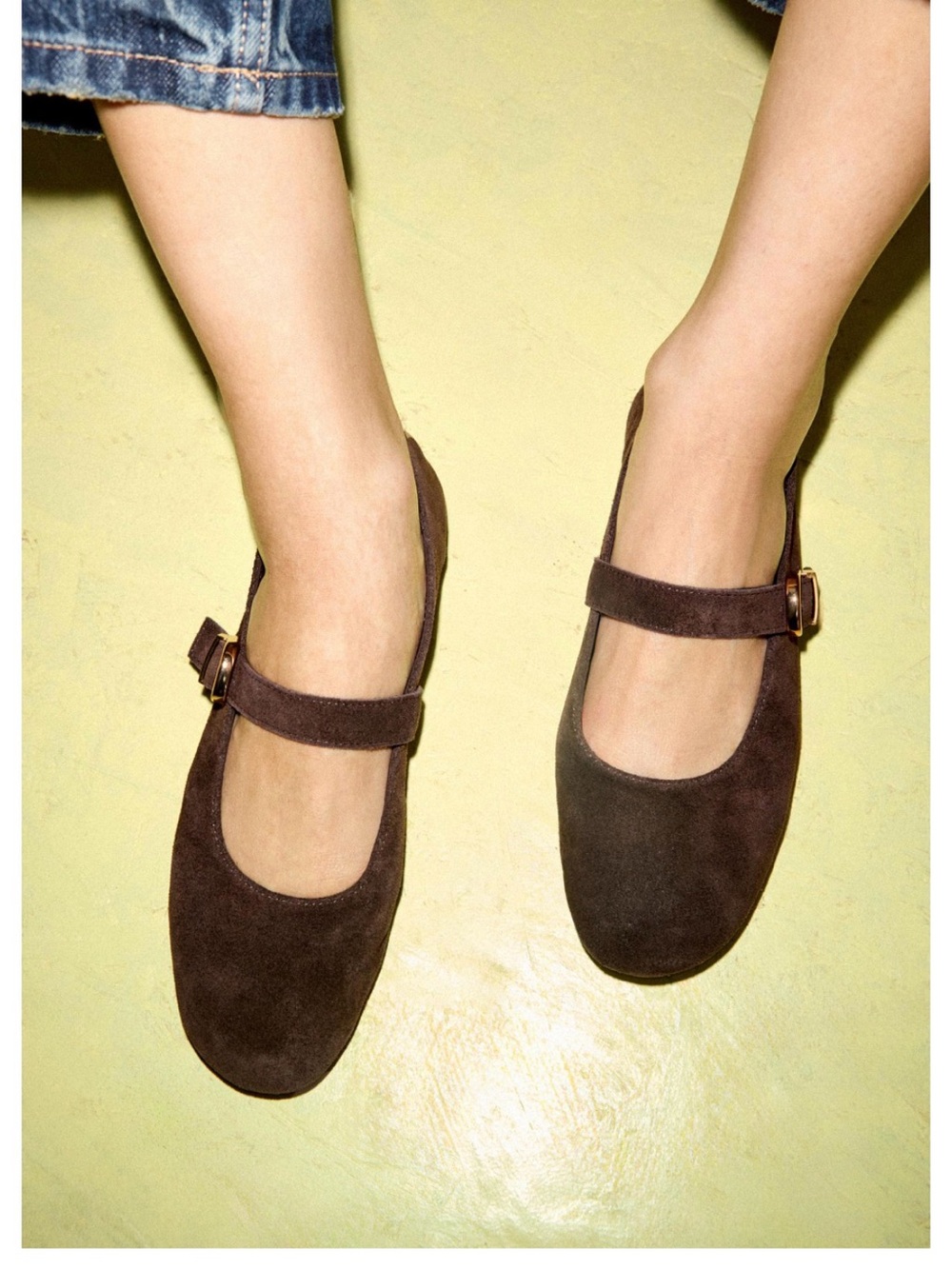 Zara leather ballet flats with gold buckle